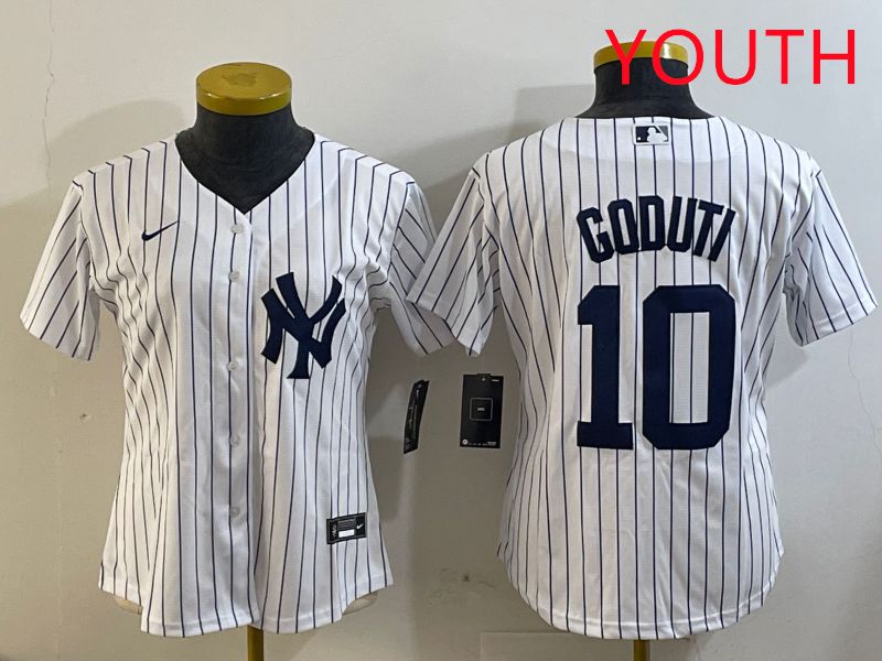 Youth New York Yankees #10 Goduti White Stripe 2025 Nike MLB Jersey style 3